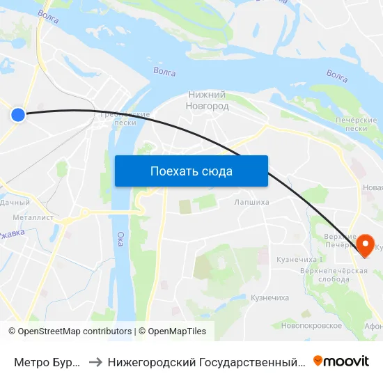 Метро Бурнаковская to Нижегородский Государственный Технический Университет map