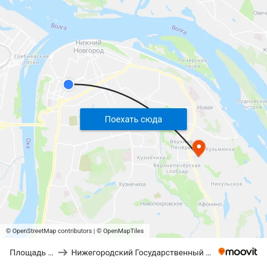 Площадь Горького to Нижегородский Государственный Технический Университет map