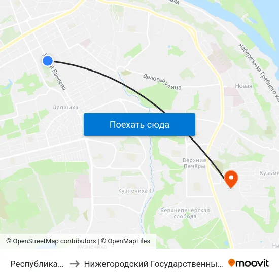 Республиканская Улица to Нижегородский Государственный Технический Университет map