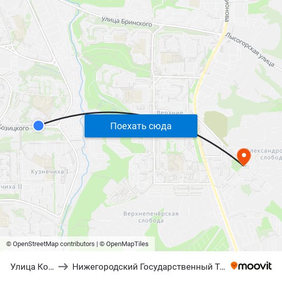 Улица Козицкого to Нижегородский Государственный Технический Университет map