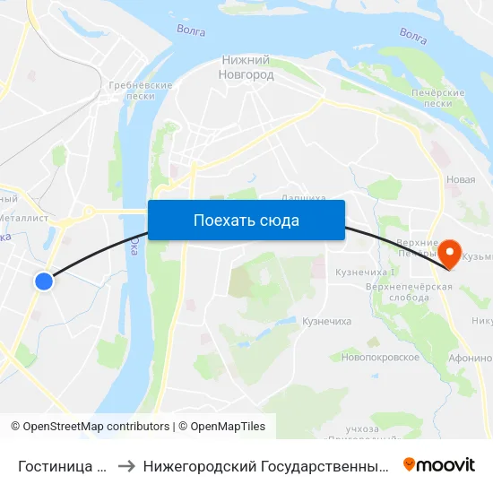 Гостиница «Заречная» to Нижегородский Государственный Технический Университет map