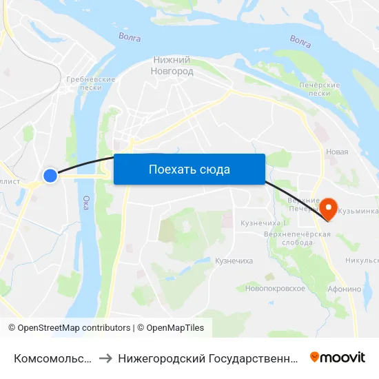 Комсомольская Площадь to Нижегородский Государственный Технический Университет map