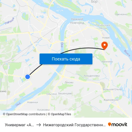 Универмаг «Автозаводский» to Нижегородский Государственный Технический Университет map