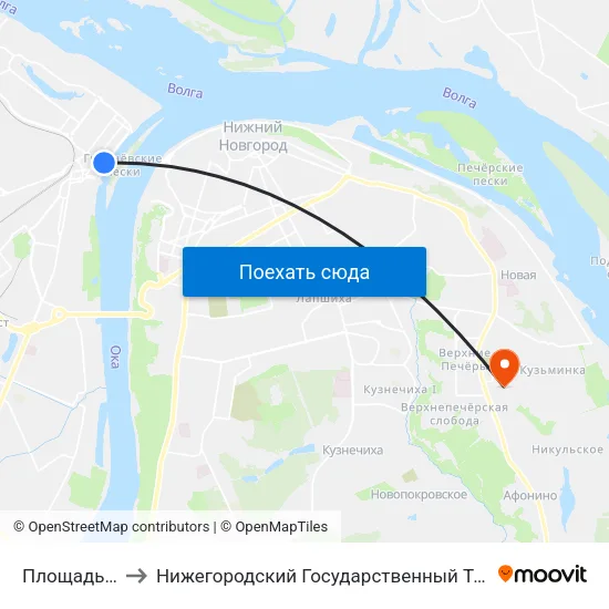 Площадь Ленина to Нижегородский Государственный Технический Университет map