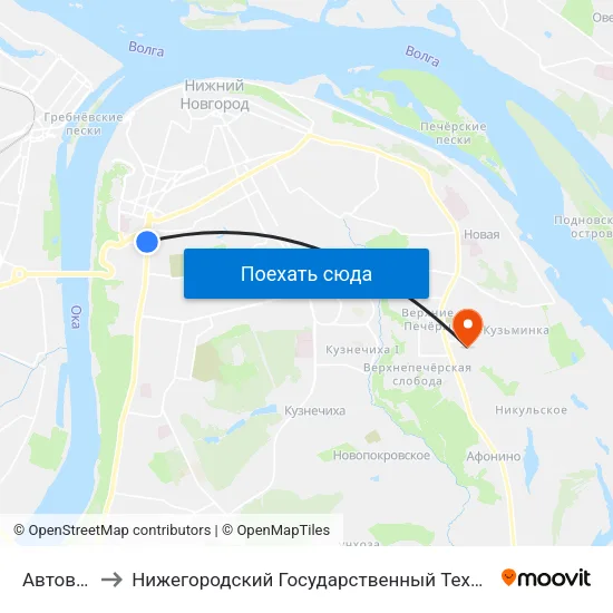 Автовокзал to Нижегородский Государственный Технический Университет map