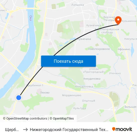 Щербинки-2 to Нижегородский Государственный Технический Университет map