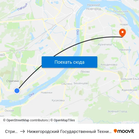 Стригино to Нижегородский Государственный Технический Университет map