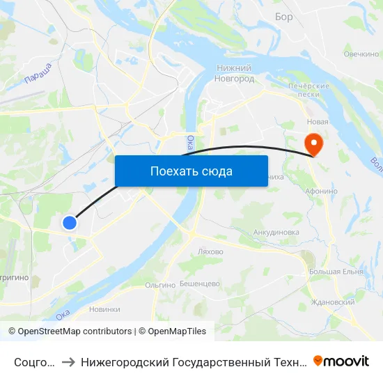 Соцгород-1 to Нижегородский Государственный Технический Университет map