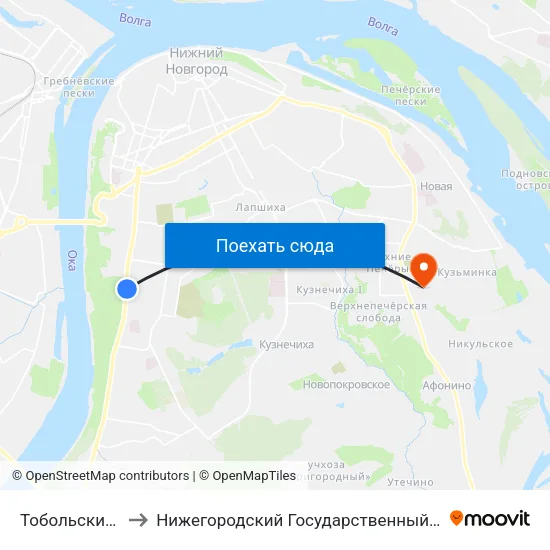 Тобольские Казармы to Нижегородский Государственный Технический Университет map