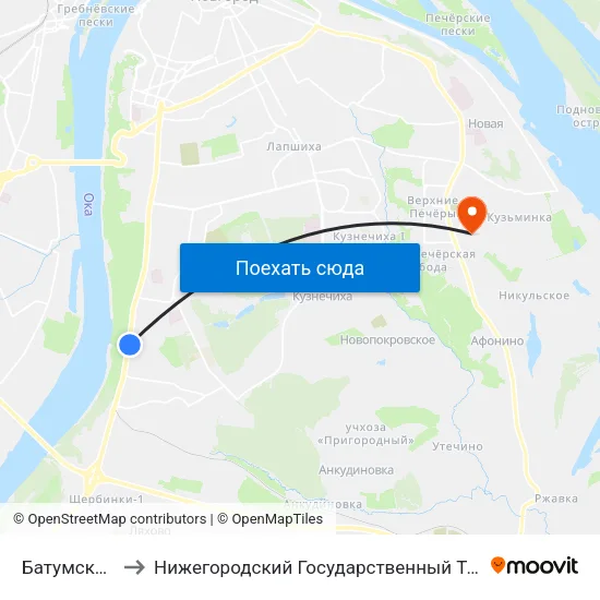 Батумская Улица to Нижегородский Государственный Технический Университет map