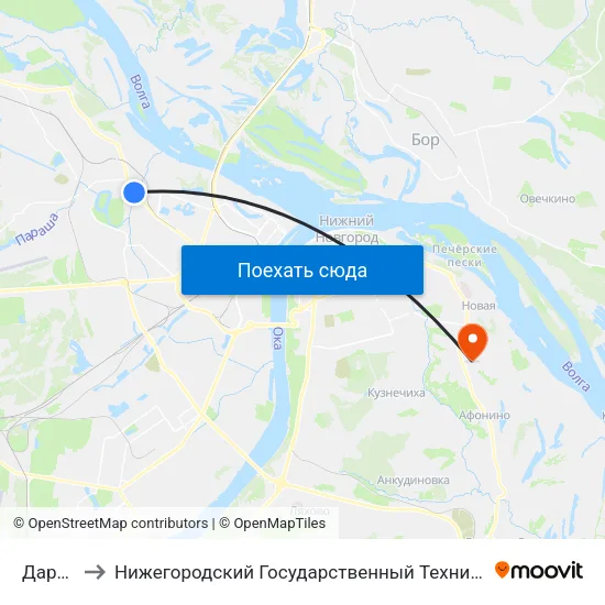 Дарьино to Нижегородский Государственный Технический Университет map