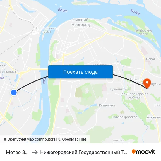 Метро Заречная to Нижегородский Государственный Технический Университет map