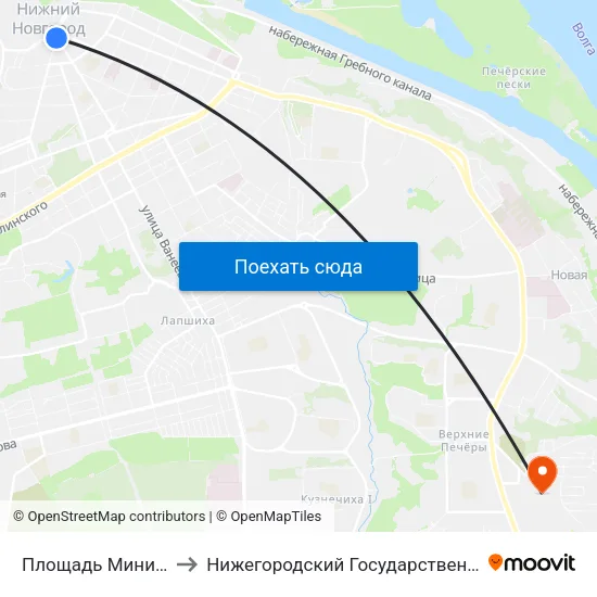 Площадь Минина И Пожарского to Нижегородский Государственный Технический Университет map