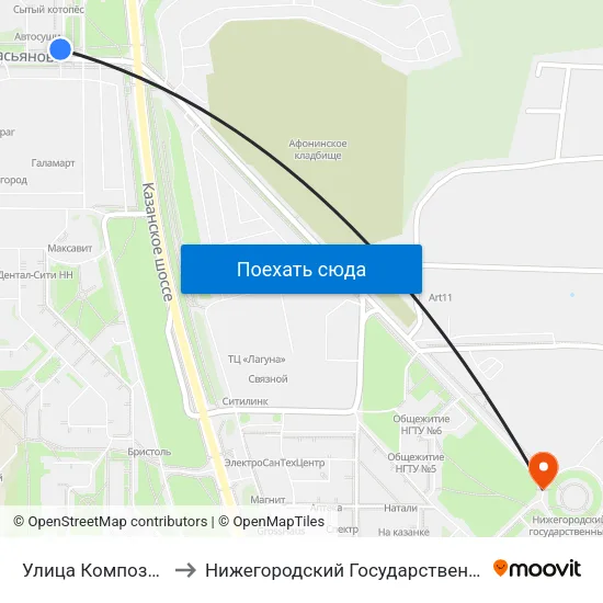 Улица Композитора Касьянова to Нижегородский Государственный Технический Университет map