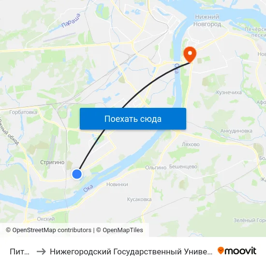 Питомник to Нижегородский Государственный Университет Им. Н. И. Лобачевского map
