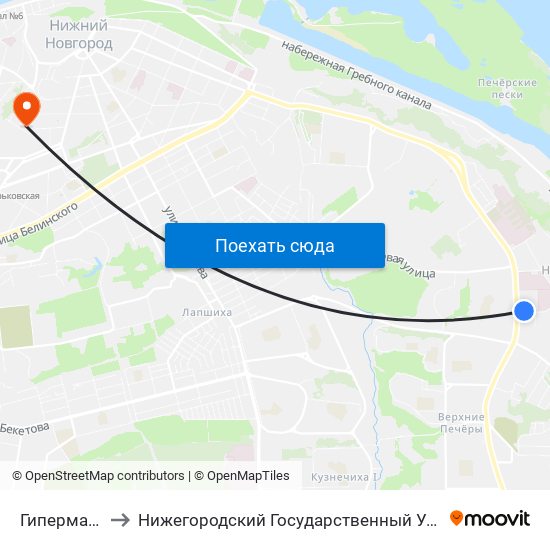 Гипермаркет Лента to Нижегородский Государственный Университет Им. Н. И. Лобачевского map