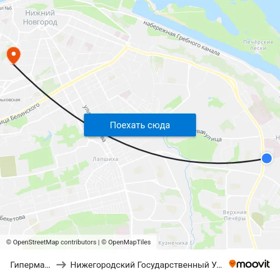 Гипермаркет Лента to Нижегородский Государственный Университет Им. Н. И. Лобачевского map