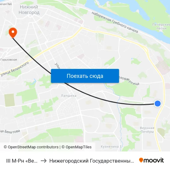III М-Рн «Верхние Печёры» to Нижегородский Государственный Университет Им. Н. И. Лобачевского map