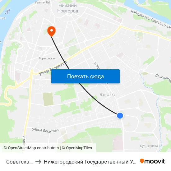 Советская Площадь to Нижегородский Государственный Университет Им. Н. И. Лобачевского map