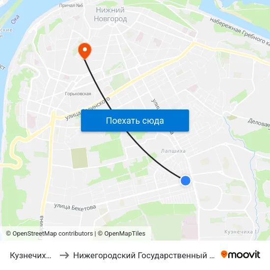 Кузнечихинская Улица to Нижегородский Государственный Университет Им. Н. И. Лобачевского map