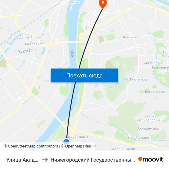 Улица Академика Лебедева to Нижегородский Государственный Университет Им. Н. И. Лобачевского map