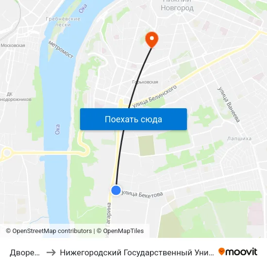 Дворец Спорта to Нижегородский Государственный Университет Им. Н. И. Лобачевского map