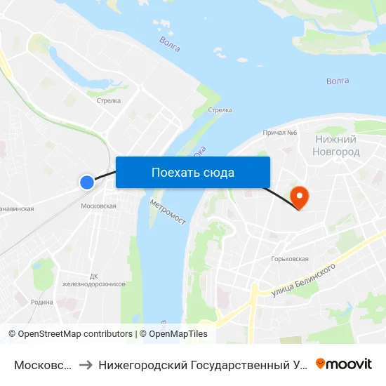 Московский Вокзал to Нижегородский Государственный Университет Им. Н. И. Лобачевского map