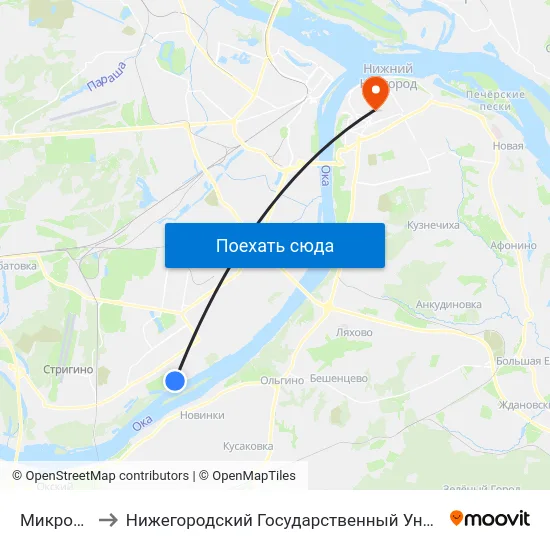 Микрорайон Юг to Нижегородский Государственный Университет Им. Н. И. Лобачевского map
