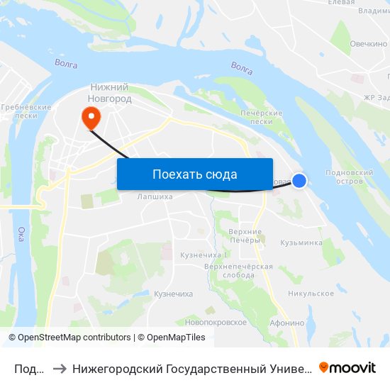 Подновье to Нижегородский Государственный Университет Им. Н. И. Лобачевского map