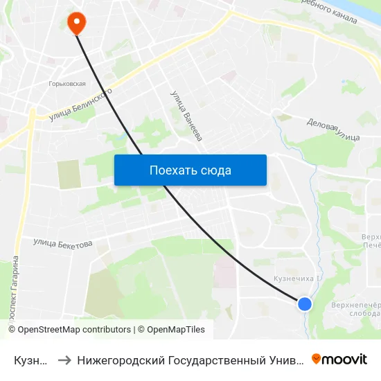 Кузнечиха-2 to Нижегородский Государственный Университет Им. Н. И. Лобачевского map