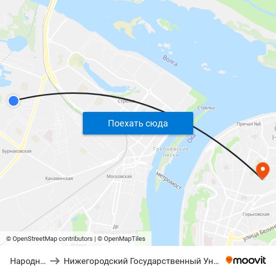 Народная Улица to Нижегородский Государственный Университет Им. Н. И. Лобачевского map
