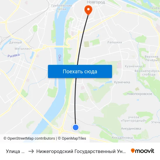 Улица Кащенко to Нижегородский Государственный Университет Им. Н. И. Лобачевского map