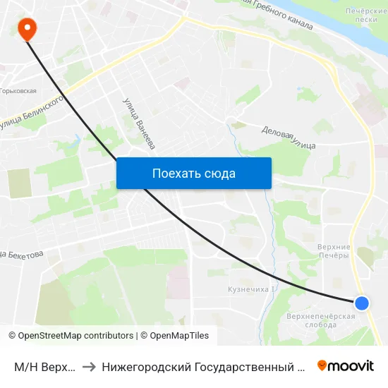 М/Н Верхние Печеры to Нижегородский Государственный Университет Им. Н. И. Лобачевского map