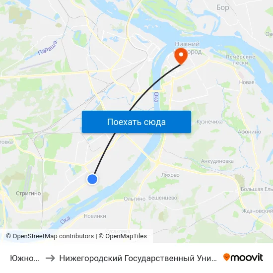 Южное Шоссе to Нижегородский Государственный Университет Им. Н. И. Лобачевского map