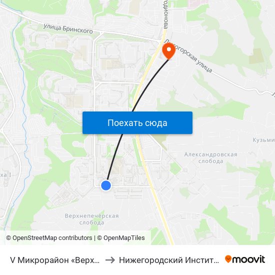 V Микрорайон «Верхние Печёры» to Нижегородский Институт Фсб России map