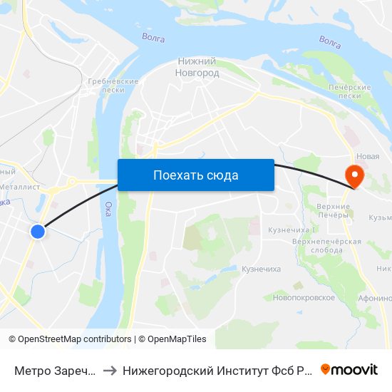 Метро Заречная to Нижегородский Институт Фсб России map
