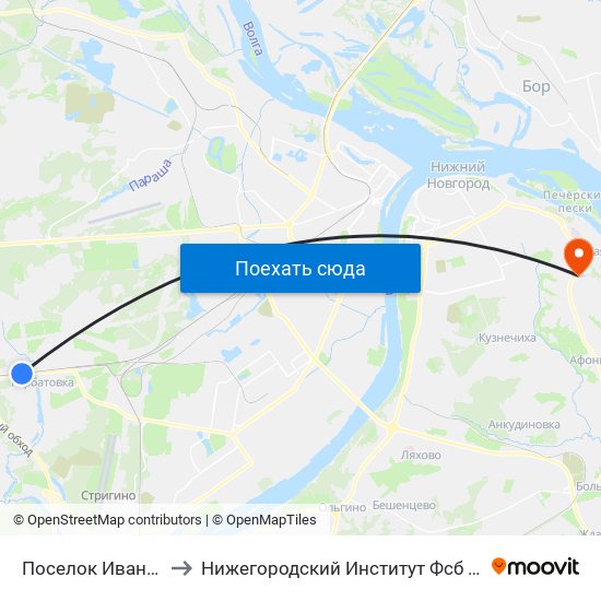 Поселок Ивановка to Нижегородский Институт Фсб России map