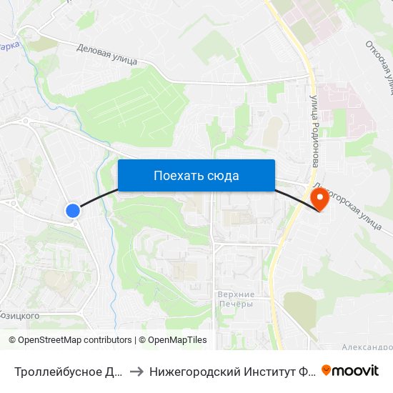 Троллейбусное Депо №1 to Нижегородский Институт Фсб России map