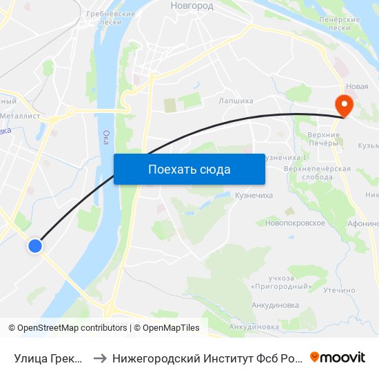 Улица Грекова to Нижегородский Институт Фсб России map