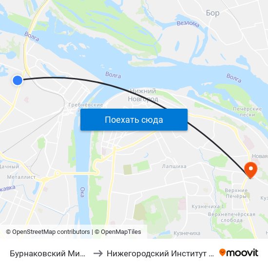 Бурнаковский Микрорайон to Нижегородский Институт Фсб России map