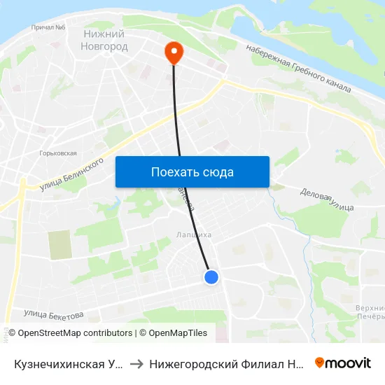 Кузнечихинская Улица to Нижегородский Филиал Ниу Вшэ map