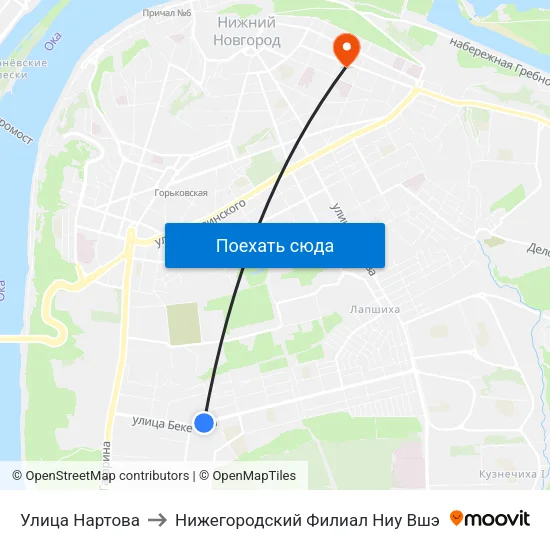 Улица Нартова to Нижегородский Филиал Ниу Вшэ map