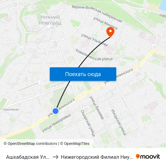 Ашхабадская Улица to Нижегородский Филиал Ниу Вшэ map