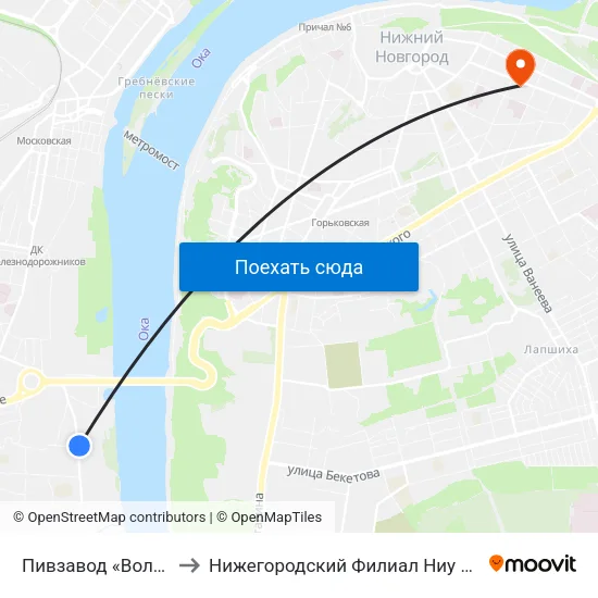 Пивзавод «Волга» to Нижегородский Филиал Ниу Вшэ map