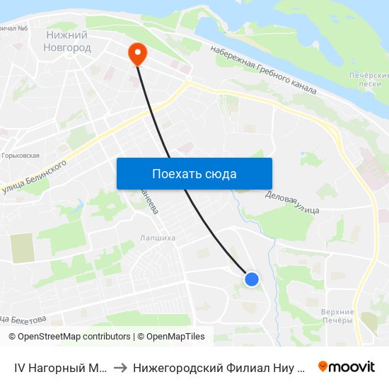 IV Нагорный Мрн to Нижегородский Филиал Ниу Вшэ map