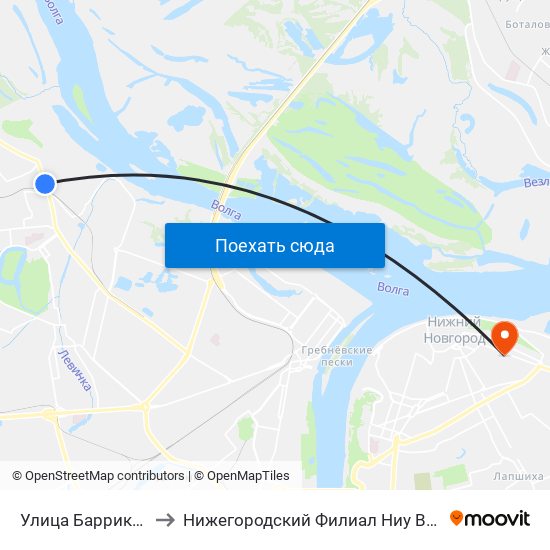 Улица Баррикад to Нижегородский Филиал Ниу Вшэ map