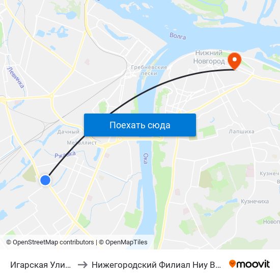 Игарская Улица to Нижегородский Филиал Ниу Вшэ map