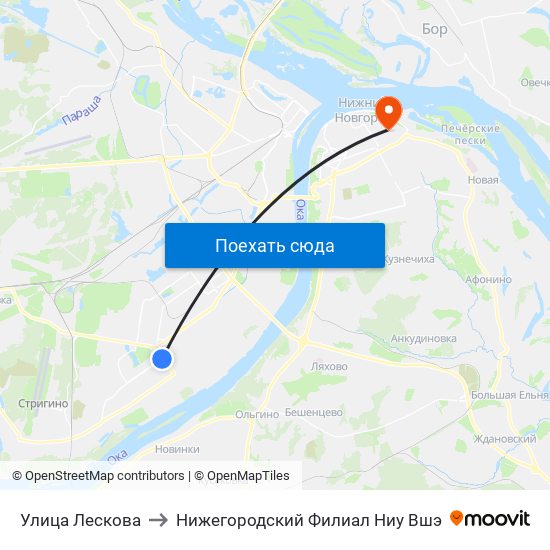 Улица Лескова to Нижегородский Филиал Ниу Вшэ map