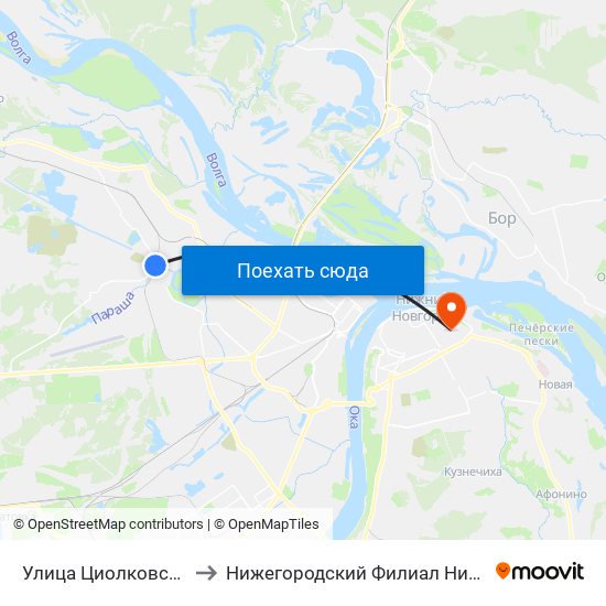 Улица Циолковского to Нижегородский Филиал Ниу Вшэ map