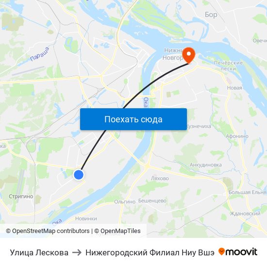 Улица Лескова to Нижегородский Филиал Ниу Вшэ map